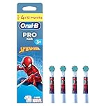 Oral-B Pro Kids Electric Toothbrush Head, with Spiderman Characters, Extra Soft Bristles, for Ages 3+, Pack of 4 Toothbrush Heads, White