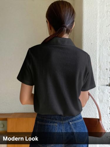 Image of Leriya Fashion Women's Summer Polo T-Shirt - Lightweight Breathable Short Sleeve Collared T-Shirt, Casual Loose Fit Everyday Top for Women