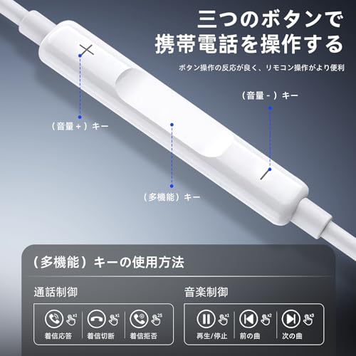 イヤホン 有線【MFi認証】イヤホン TPEマテリアル 通話対応 音量調整 無遅延 軽量小型 防音 騒音低減 iPhone14/14Pro/14Plus/14Pro Max/13/12/11に対応
