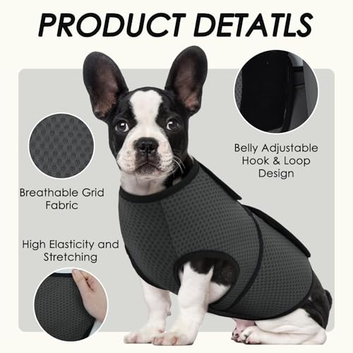 Image of BRKURLEG Dog Anxiety Shirt, Adjustable Calming Vest Jacket for Small Medium Large Dogs,Dog Anti-Anxiety Coat for Thunderstorms, Fireworks, Training & Separation Relief, Darkgrey, L