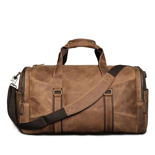 Men's Vintage Leather Travel Bag Leather weekend Bag Casual Messenger Shoulder Bag Carry On Luggage