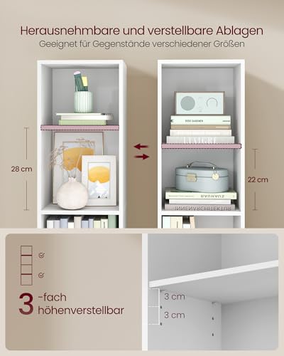 VASAGLE Custos Kollektion - Bücherregal, 4-stöckiges Regal, offenes Aufbewahrungsregal, mit verstellbaren Ablagen, 24 x 30 x 106 cm, für Wohnzimmer, Homeoffice, Schlafzimmer, wolkenweiß LBC434W01