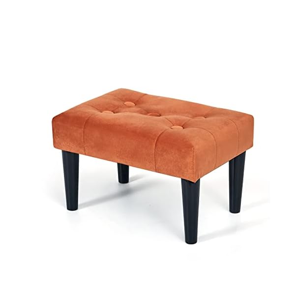 BRIAN & DANY Small Footstool Ottoman, Velvet Soft Foot Rest Seat with Wooden Legs, Step Stool for Living Room Entryway Office (Pumpkin Brown)