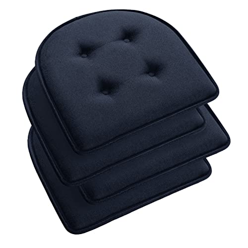 Downluxe Indoor Chair Cushions For Dining Chairs, Tufted Soft And Comfortable Memory Foam Kitchen Chair Pads With Non-Slip Bottom For Dining Room And Office, 17" X 16" X 1.5", Navy, 4 Pack #TOP9