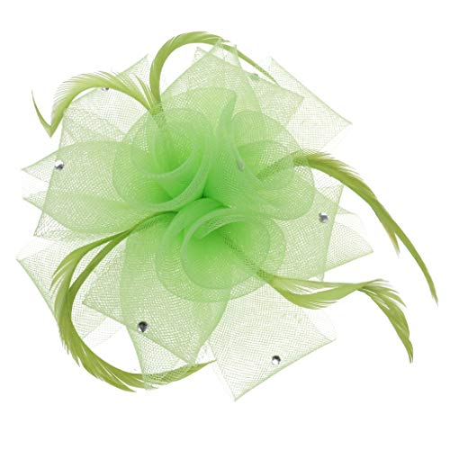 Tocado con clip de pico de plumas y rosas para el día de la mujer, boda, carreras, color verde lima, gancho de 24 mm x 20 mm, 1 count (Pack of 1), Pluma