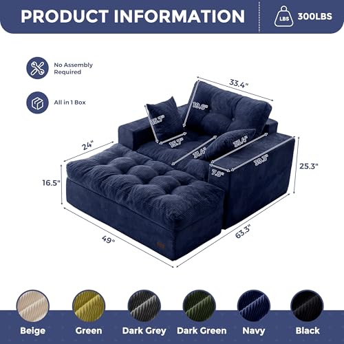 Image of MAXYOYO Modular Sectional Chaise Lounge Sofa, Upholstered Lounge Chair with Ottoman, Comfy Couch with Layered Cushion, Tufted Upholstered Sleeper Chair for Living Room, No Assembly, Navy