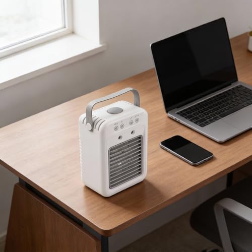 ReachMall Tragbarer USB- Klimaanlagen- Ventilator mit 500 ml Nebeltank und 6000 mAh Akku, leise Kühlung für Auto, Büro, Schreibtisch, Camping