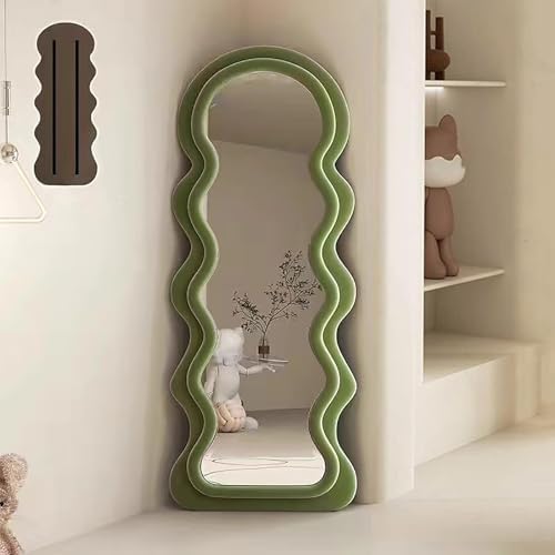 Wavy Full-Length Mirror, 23.6" W x 63" H, Velvet Frame, Versatile Wall or Floor Standing/Leaning Design for Bedroom, Living Room, Cloakroom - Stylish Blue Home Decor