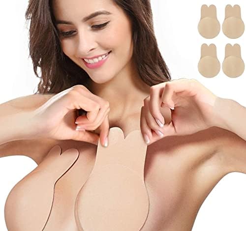 Zacca Adhesive Bra,Breast Lift Tape Lift Up Invisible Bra Nippleless Covers Sticky Bras (Beige, C/D)
