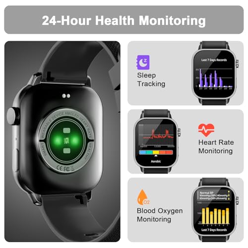 MFVLP Smart Watch for Men Women, 1.85'' AMOLED HD Fitness Watch with 120+ Sports Modes, Bluetooth Call/Heart Rate/Sleep Monitor/Pedometer, Smartwatch for Android iOS, IP68 Waterproof, Black - image 7