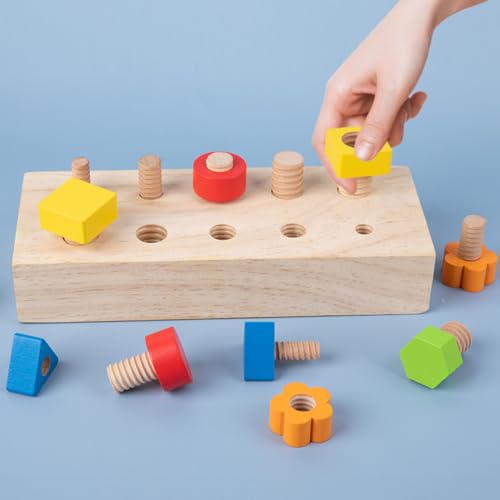 Image of Children Nut Bolts Education Toys Montessori Color Shape Wooden Sensory Toy Kids Fine Motor Skill Screw Board Matching Cognition Game