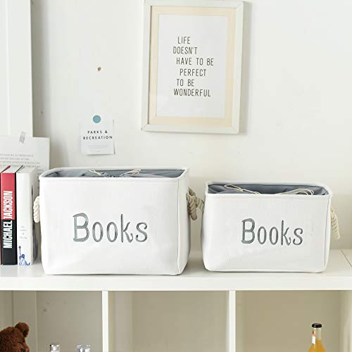 Inough Book Basket For Kids Room, Book Storage Box Shelf Organizer For Kids Collapsible Book Bins With Drawstring Closure Baby Storage Bins Book Storage Container For Nursery/Classroom/Bedroom/Living Room, For Magazines/Cartoon Book Reading(Large, Books) #TOP7