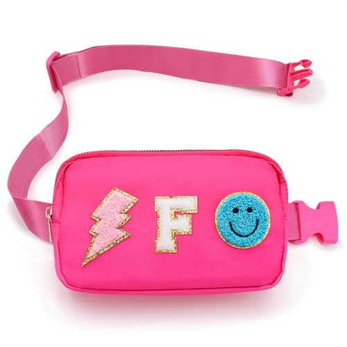 Image of PainZieteg Fanny Pack for Girls Chenille Letter Belt Bag Crossbody for Kids | Preppy Nylon, Waterproof, Gold-Plated Zipper, Adjustable Strap, Birthday Christmas Easter Gifts for 4-13 Year Old Teen Girls