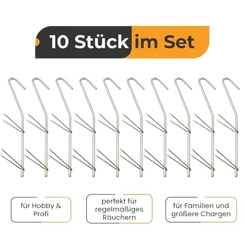 ok4y Räucherhaken Edelstahl 10 Stück – Doppelspitz V-Krallen, 18 cm, 4 mm Ø – Smoker & Grill Zubehör zum Räuchern von Fisch, Fleisch, Wurst & Käse - Image 2