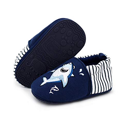 COSANKIM Infant Baby Boys Girls Slipper Soft Sole Non Skid Sneaker Moccasins Toddler First Walker Cirb House Shoes?12-18 Months Toddler, 01 Navy Shark