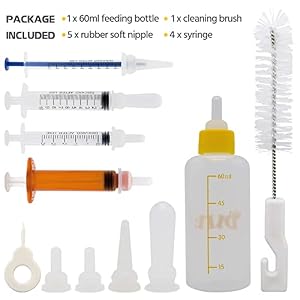 Newborn Kitten Puppy Feeding Bottles for Nursing, Small Animals Feeder with Replacement Nipples Newborn Kitten Puppy Feeding Bottles for Nursing, Small Animals Feeder with Replacement Nipples
