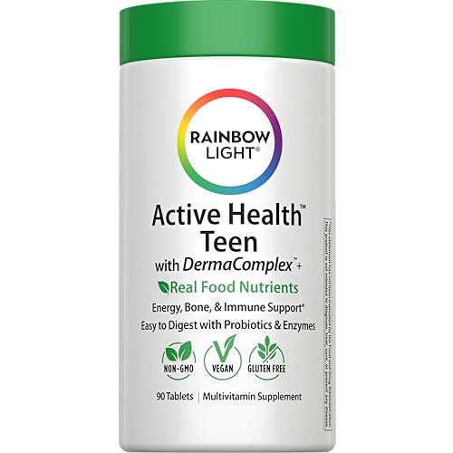 Rainbow Light Multivitamin for Teens, Vitamin C, Zinc, & B Complex, Supports Brain Health, Nerve Function, and a Strong Immune System, Gluten Free, Vegetarian, Fruit Punch, 90 Tablets