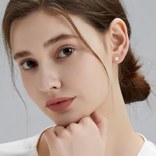 KRKC&CO Princess Cut Moissanite Earrings Studs for Women, Anniversary Birthday Gift for Wife Mother, 925 Sterling Silver D Color VVS1, White Gold Plated, 0.6ct-2ct Brilliant Jewelry For Her2