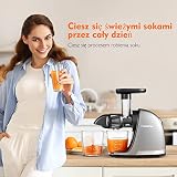 AMZCHEF Sokowirówka - Wyciskarka Wolnoobrotowa Do Soków Na Zimno - Sokowirówka do Owoców Warzyw - Sokowirówka Bez BPA z 2 Filiżankami i Szczotką - Szary