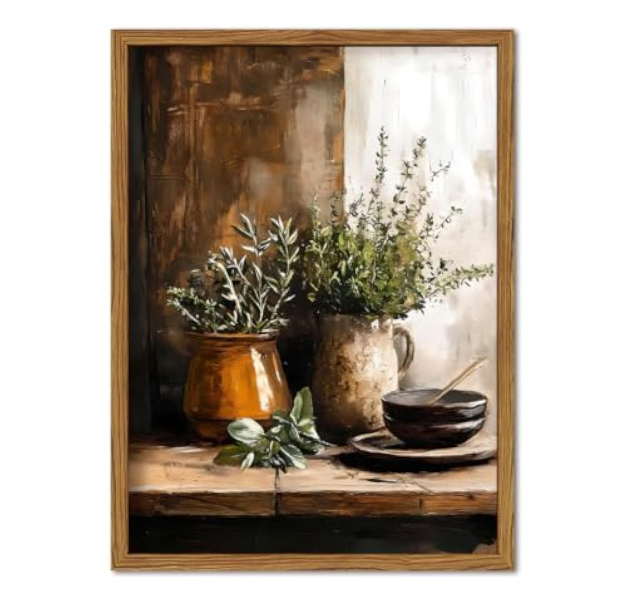 Framed Vintage Kitchen Wall Art, Rustic Herbs Pictures