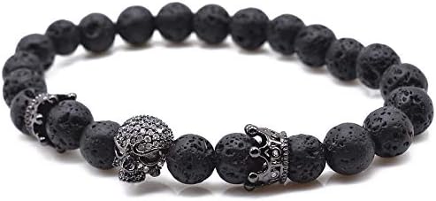 Bracciale Uomo COOLSTEELANDBEYOND Con Testa Di Leone E Perle In Pietra Lavica Nera 8mm - Estensibile - 3
