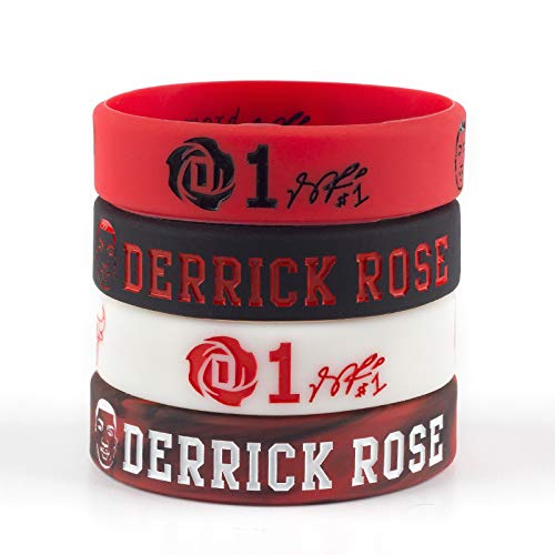 XLinSilicone Bracelet Basketball Star Series Bracelet, Star"derrick Rose" Signature Silicone Bracelet Basketball Fan Hand Strap (Color : 4-piece set, Size : 175mm)