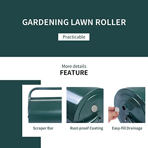 COSTWAY 48L/60L/63L Garden Grass Roller, Large Capacity Lawn Push Rolling Tool, Heavy Duty Drum & Removable Drain Plug, Fill with Water or Sand, Premium Galvanized Steel (63L, Green)