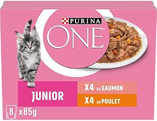 PURINA ONE Junior Oczyszczone w sosie Różne smaki łososia i kurczaka dla kociąt | Saszetki na posiłki 8 x 85g