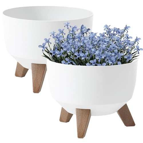PECZEKO Maceta Mate Macetas Decorativas para Flores y Hierbas Macetas Redondas de plástico sólidas y Ligeras para salón y Comedor, Cocina, Terraza, Balcón Juego de 2 (Blanco, ø 29 cm)