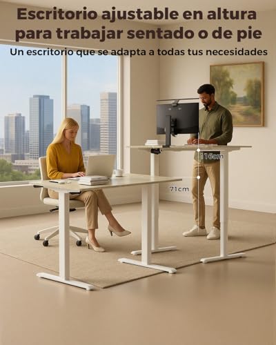 Miniatura 3 de Escritorio Elevable Eléctrico, Mesa de Trabajo Ajustable en Altura, Mesa de Oficina en Casa con Tablero Ensamblado, 100 x 60 cm, para Trabajo, Redacción, Juegos, Blanco