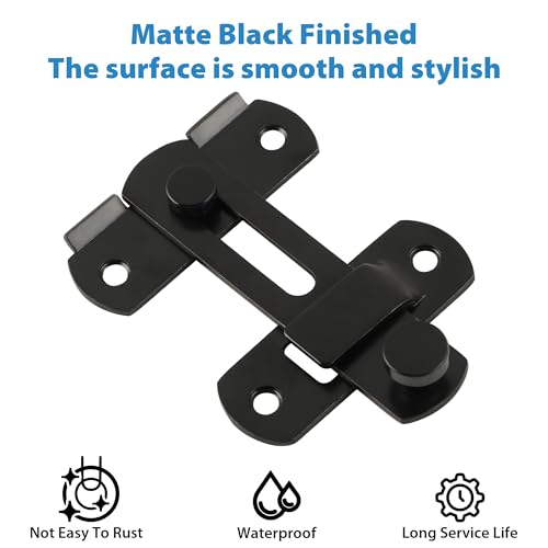Image of Alise 2Pcs Flip Latch Gate Latches, 4 inch Safety Door Lock for Barn Wood Fence Sliding French Doors,Heavy Duty SUS304 Stainless Steel Gate Hardware Matte Black MS9500B-2P (Pack of 2)