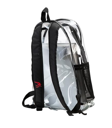 Image of Nike 3 Brand Clear Backpack - Black - One Size (23L) | See through school bookbag for boys, girls, men, women. Zip main compartment, side mesh bottle pocket, padded shoulder straps