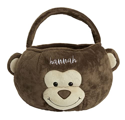 Personalization Universe Monkey Embroidered Plush Treat Bag, Perfect for Easter Basket Stuffers and Halloween Candy, Quality Constructed with Reinforced Handles