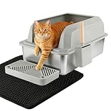 GTPLAYER Stainless Steel Litter Box, Metal XL Extra Large Litter Boxes with Lid High Sided for Big Cats and Kittens, Leak-Proof, Non-Sticky, Include Cat Step Pedal, Cat Mat and Litter Scoop