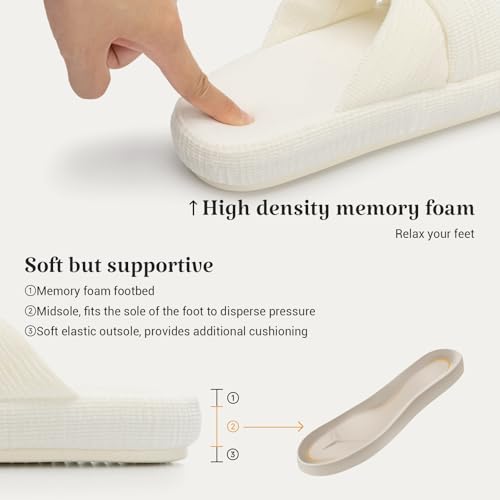 Image of Chantomoo Slippers for Women Memory Foam House Bedroom Corduroy Bow Crossbands Slipper Shoes Comfy Trendy Gift Slippers