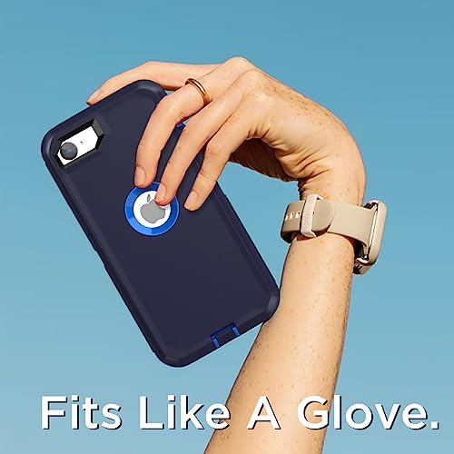 Image of AICase for iPhone SE Case 3rd & 2nd Generation, for iPhone SE 2022 /2020 Built-in Screen Protector Heavy Duty Protective Shockproof 3-Layer Full Body Rugged Phone Cover, Admiral Blue /Royal Blue