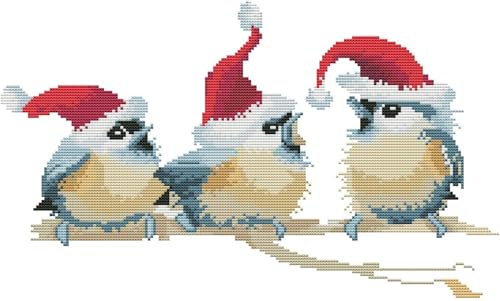 Gofission 11ct Stamped Cross Stitch Kits for Adults Beginners Christmas Chubby Birds Cute Winter Blue Tit DIY Pre Printed Cross Stitch Embroidery Set including Accessories Wall Decor 35x50cm (Birds)