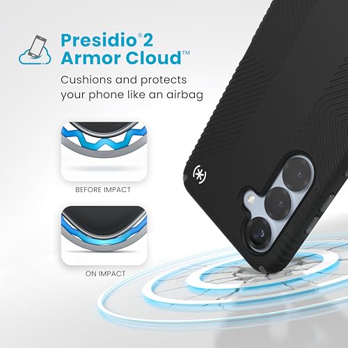 Image of Speck Samsung Galaxy S25 Case - 13-Foot Drop Protection, No-Slip Grips - Samsung S25 Case - Raised Bezel and Enhanced Buttons - Presidio 2 Grip - Black /Slate Grey
