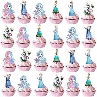 48Pcs Pink Frozen Cake Cupcake Decoration Supplies Cupcake Topper for Kids Birthday Party