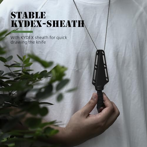 Image of Omesio Fixed Blade Knife with Sheath, 6.38 inch Neck Knife Full Tang Small Necklace Knife for Men, Compact EDC Tactical Knife Suitable for Survival Hiking Camping Outdoor (Black)