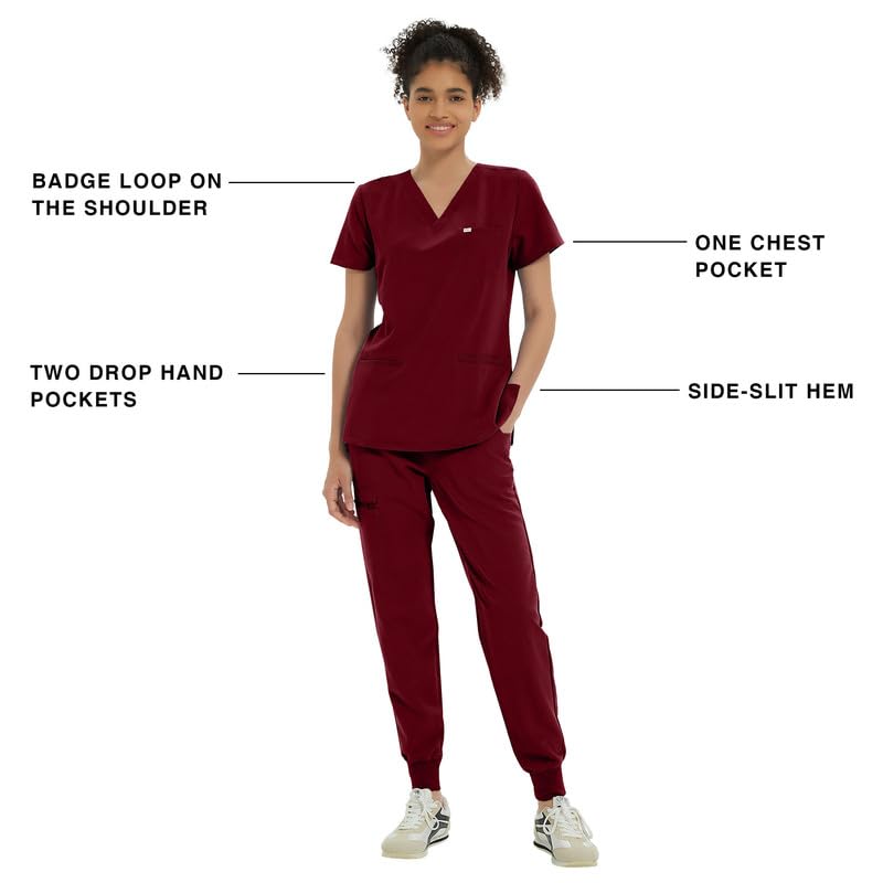 Kitmaz Damen Kasack V-Ausschnitt 3 Taschen Berufskleidung Medizinische Uniformen 4 Wege-Stretch & Anti-Falten