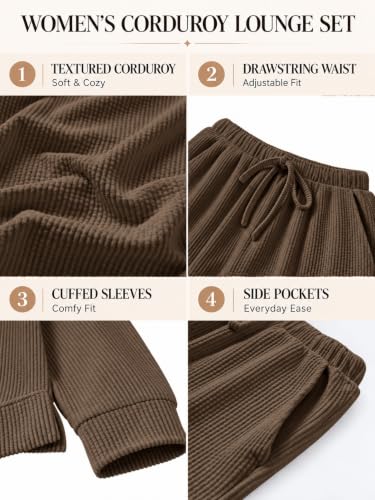 Ekouaer Lounge Sets for Women Textured Corduroy Long-Sleeve Top and Pants - image 6