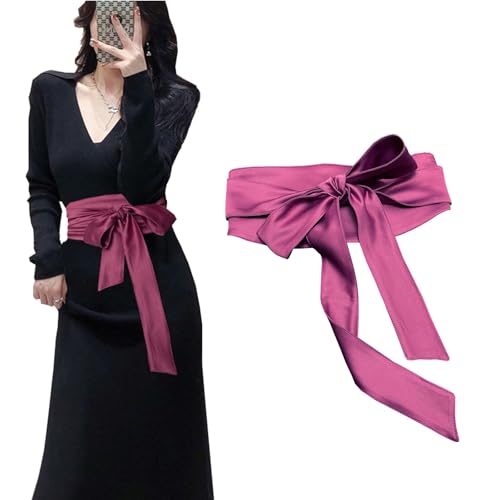Women's waist Cover Wide Strap imitation silk Tie double loop decorated Bow belt for Dress