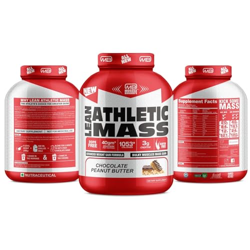 Image of M B Muscle Builder's Lean Athletic High Protein Muscle Mass Gainer with Creatine, 1053 Calories & 40g Protein, Gain Strength & Size, Weight Gainer for Men & Women [Chocolate Peanut Butter,3 Kg / 6.6lb]