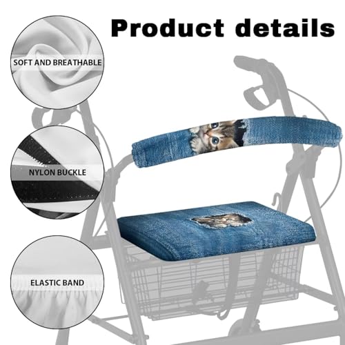 Image of Pocket Cat Rollator Accessories for Ladies Universal Walkers Seat Covers Cute Walkers for Seniors with Seat Covers