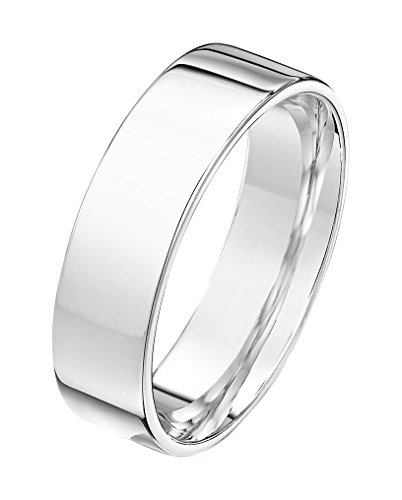 Theia Anillo de Bodas Unisex en Oro Blanco de 18k de 5mm, Forma de corte Plana, Pesado, Pulido - Tamaño 6.5