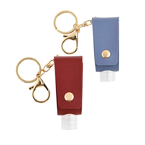Travel Bottles Keychain Holder - 2 Pieces/Set 30ML Empty Refillable Bottles Hand Sanitizer Holder Leather Keychain Holder Refillable Container Flip Bottle With Carrier(Red+Blue)