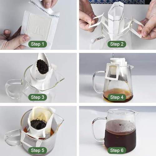 Image of 50 PCS Hanging Ear Drip Coffee Filter Bags - Portable Disposable Pour Over Coffee /Tea Filters, Japanese Non-Woven Fabric, Single Serve Travel Coffee Bags for Camping, Home & Office