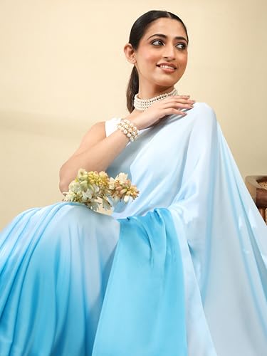 Image of Garden Vareli Lace Border Satin Saree with Unstitched Sequin Blouse Piece