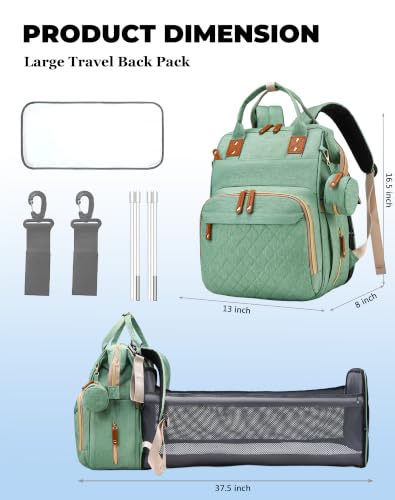 Image of Diaper Bag with Changing Station, Baby Backpack with Foldable Changing Pad | Waterproof Large Backpack for Mom & Dad, Shower Gifts for Mom Dad Girl Boy, Baby Newborn Essential, PaleGreen